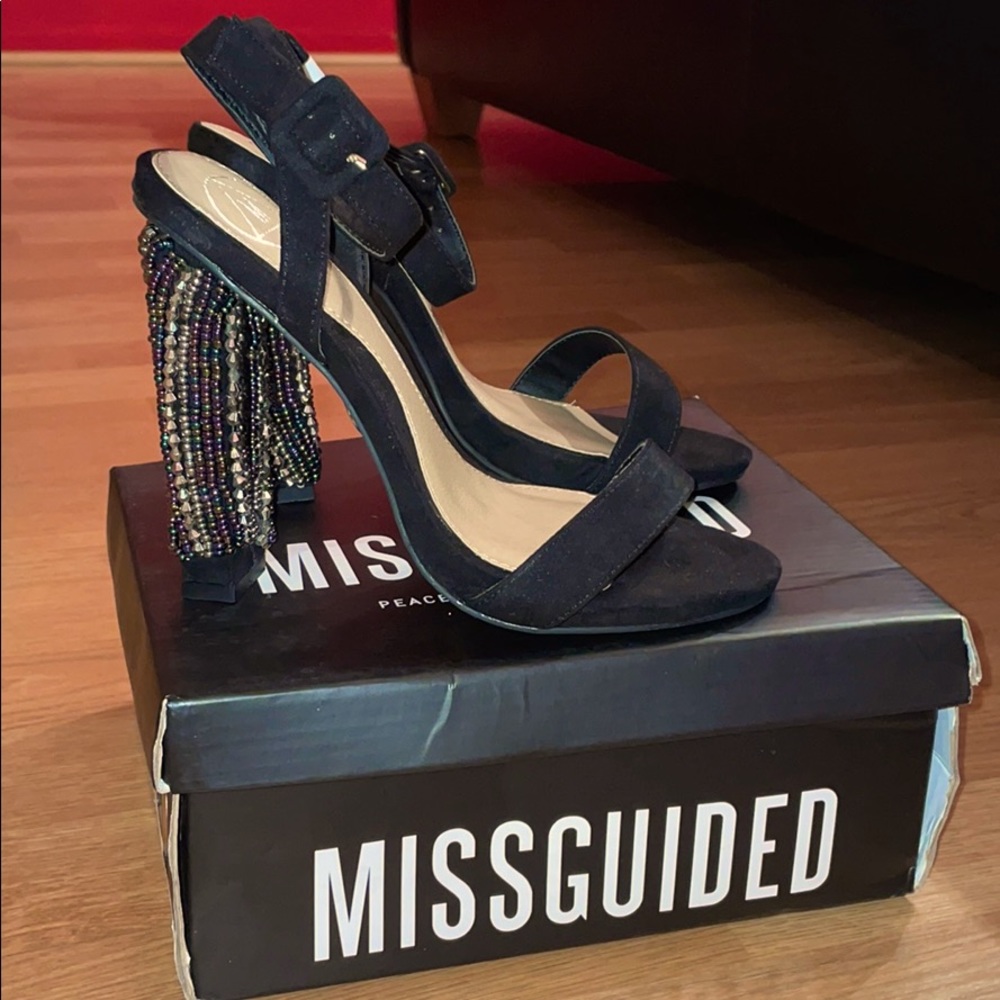 Missguided black ankle strap bedazzled heel sandal